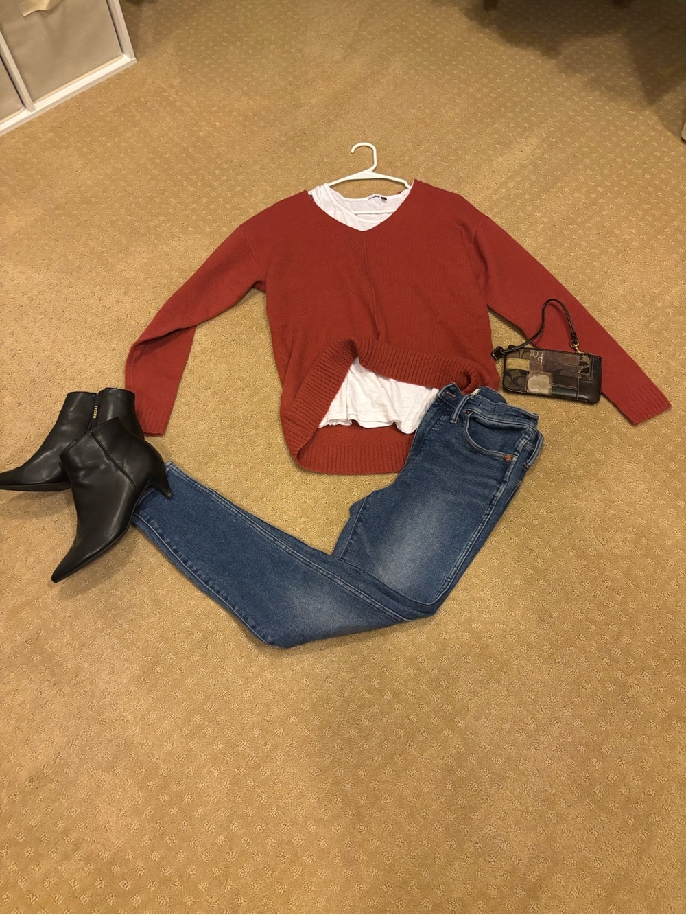 NWT Bobeau Rust V Neck Oversized Sweater S Cozy Fall Quiet Luxury Tunic